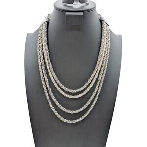 Chico's Chunky Multi-Chain Multi-Shade of Silver Tone 17.5"-21.5" Necklace